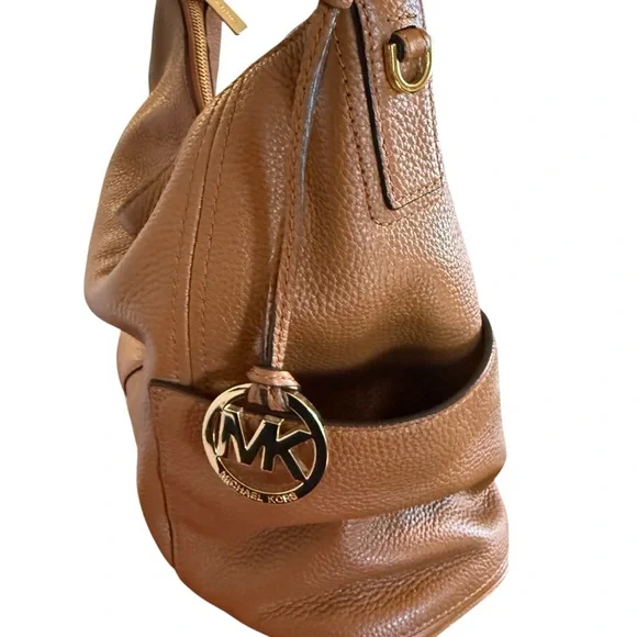 Michael Kors Anita Pebbled Leather Shoulder Bag – Acorn/Camel - Picture 3 of 13